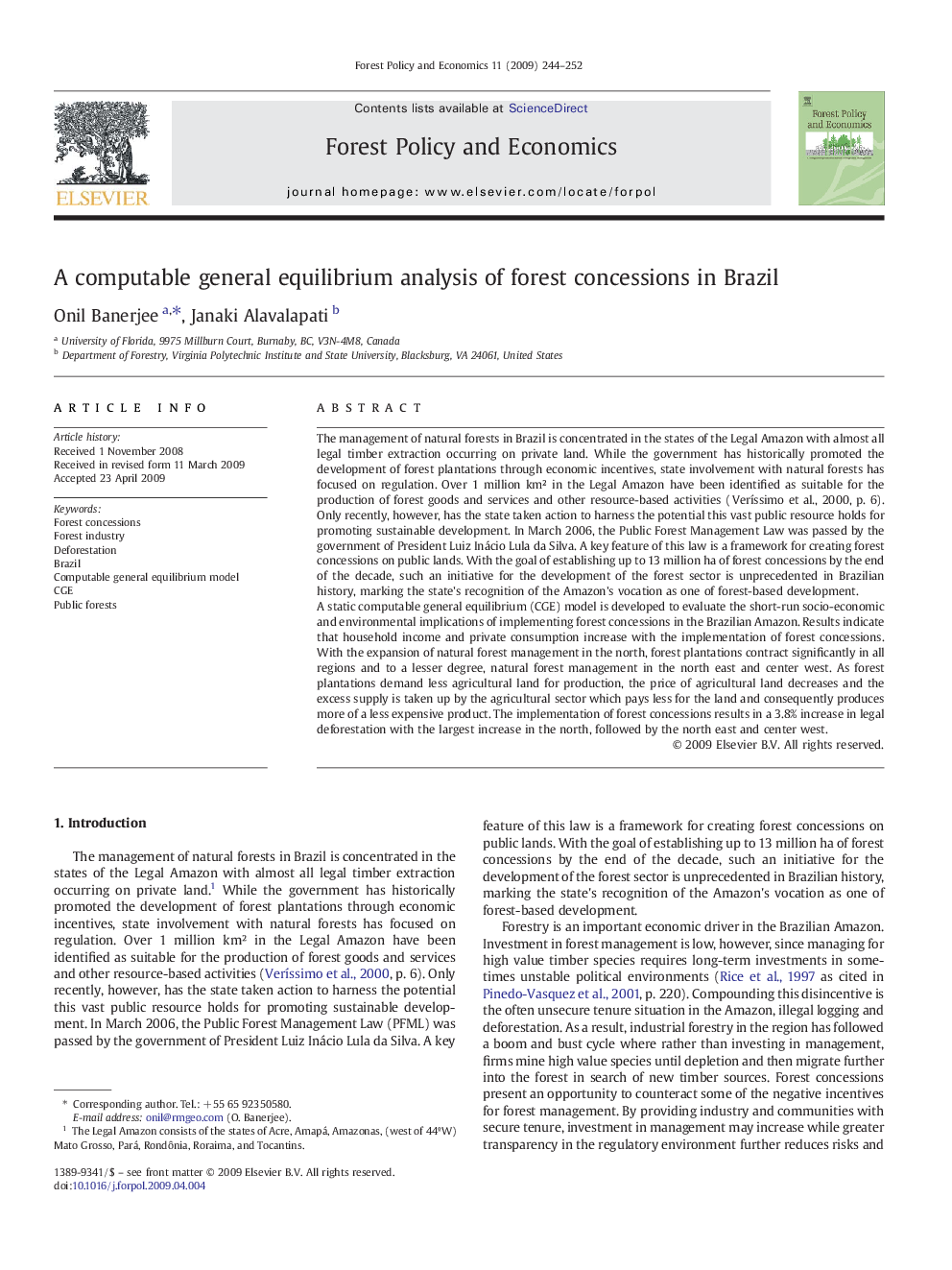 A computable general equilibrium analysis of forest concessions in Brazil