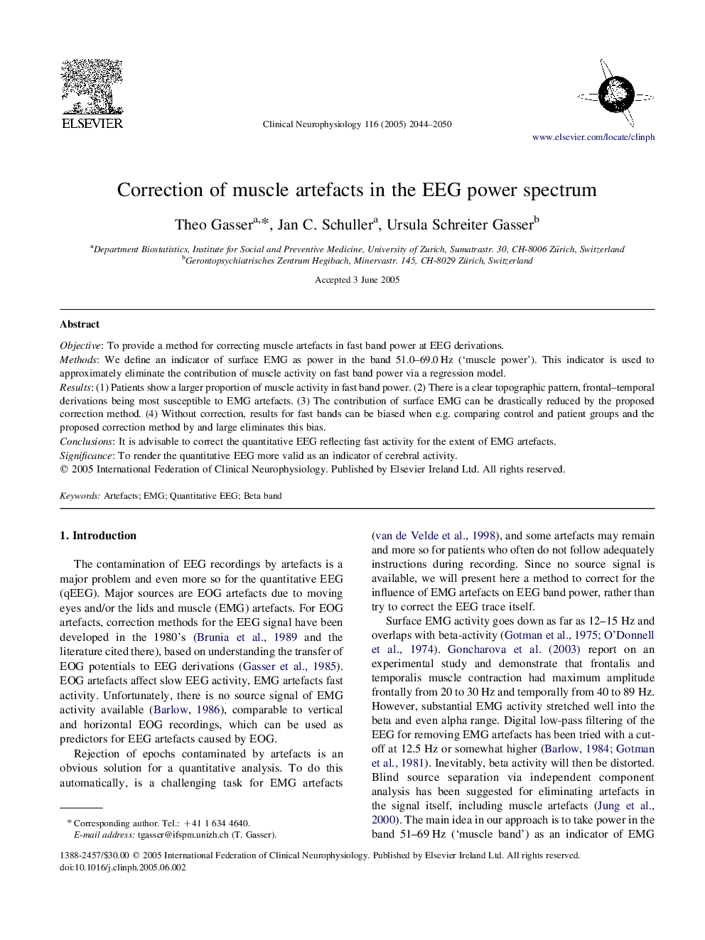 Correction of muscle artefacts in the EEG power spectrum