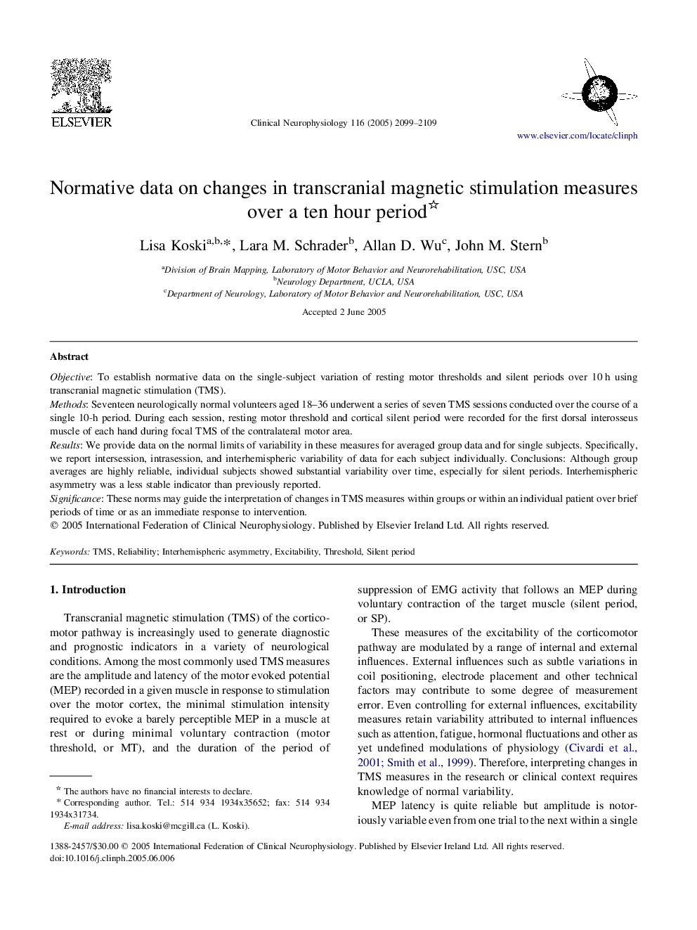 Normative data on changes in transcranial magnetic stimulation measures over a ten hour period