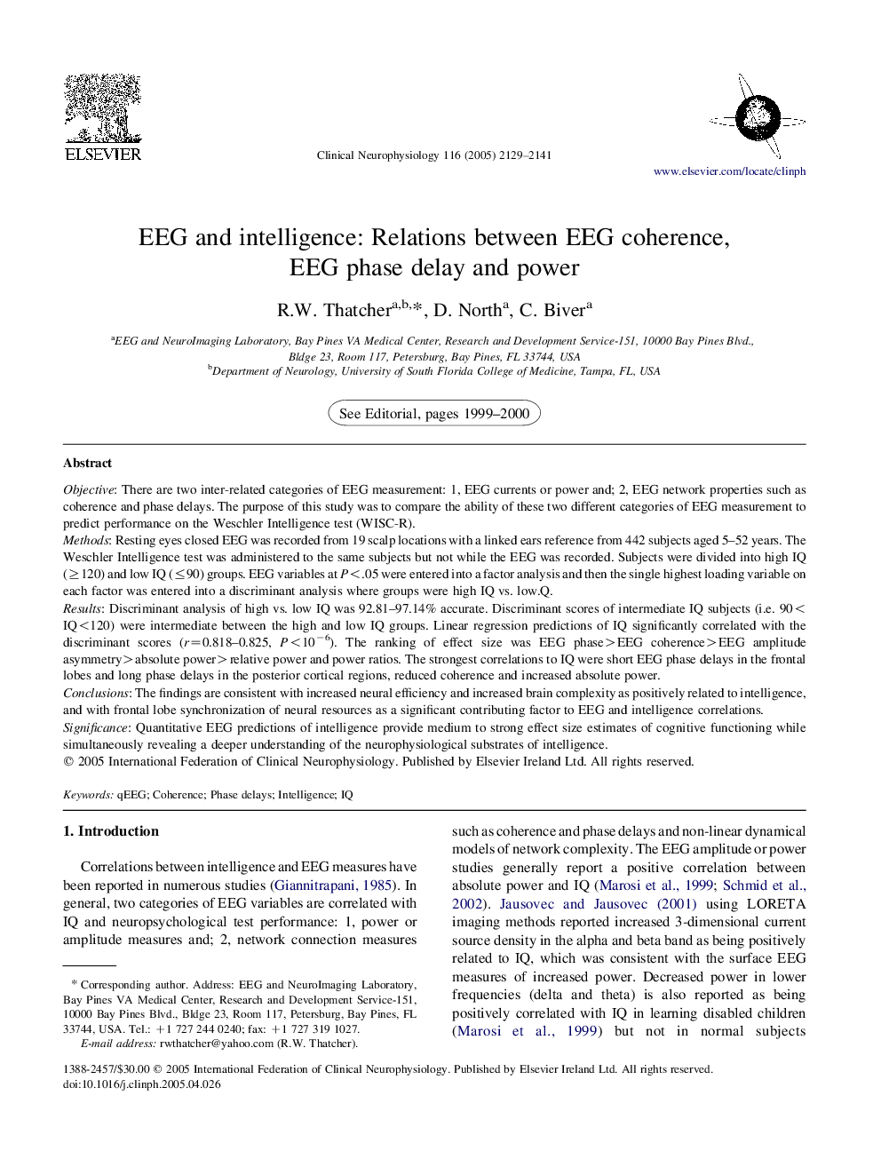 EEG and intelligence: Relations between EEG coherence, EEG phase delay and power