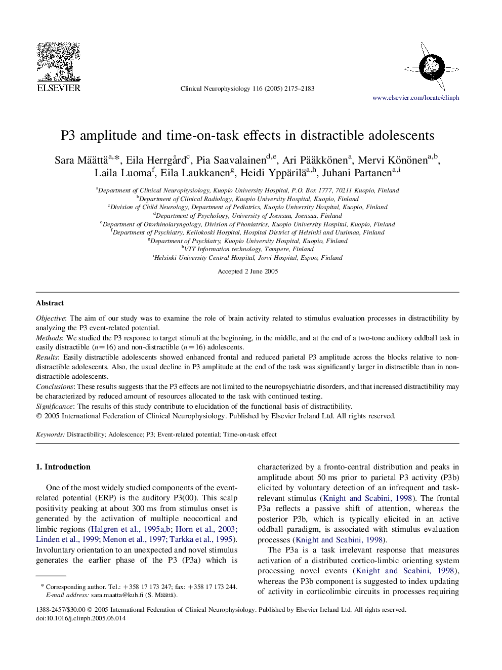 P3 amplitude and time-on-task effects in distractible adolescents