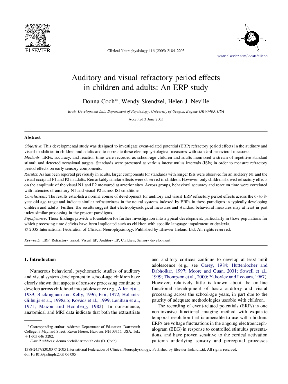 Auditory and visual refractory period effects in children and adults: An ERP study