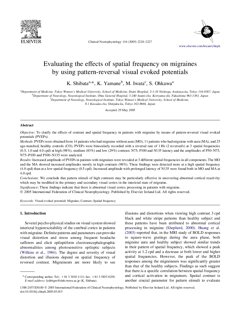 Evaluating the effects of spatial frequency on migraines by using pattern-reversal visual evoked potentials