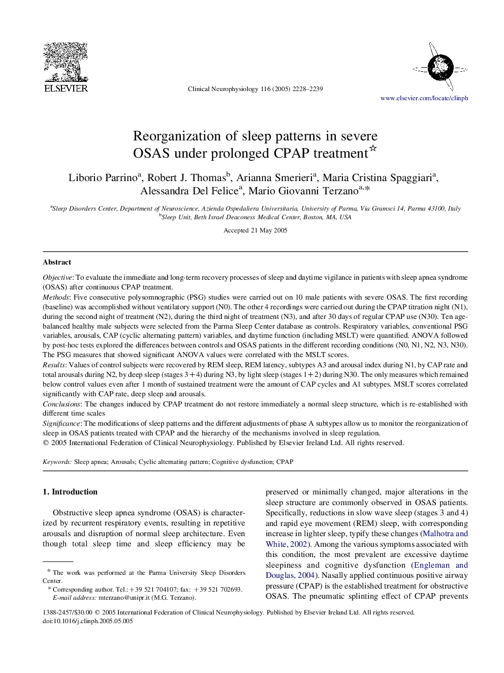 Reorganization of sleep patterns in severe OSAS under prolonged CPAP treatment