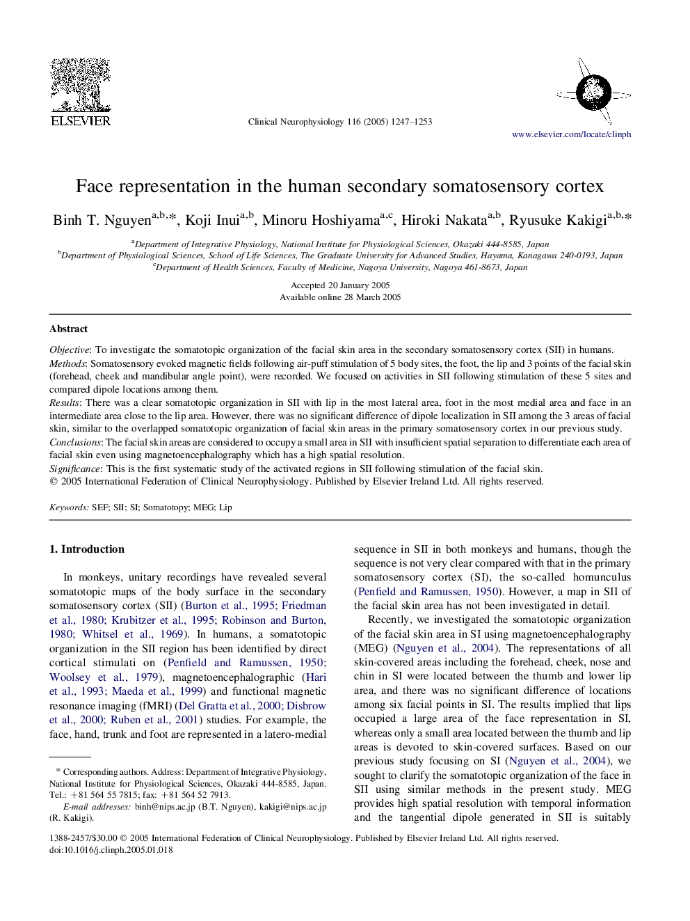 Face representation in the human secondary somatosensory cortex