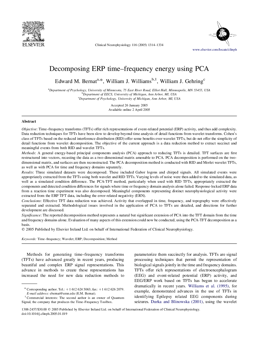 Decomposing ERP time-frequency energy using PCA