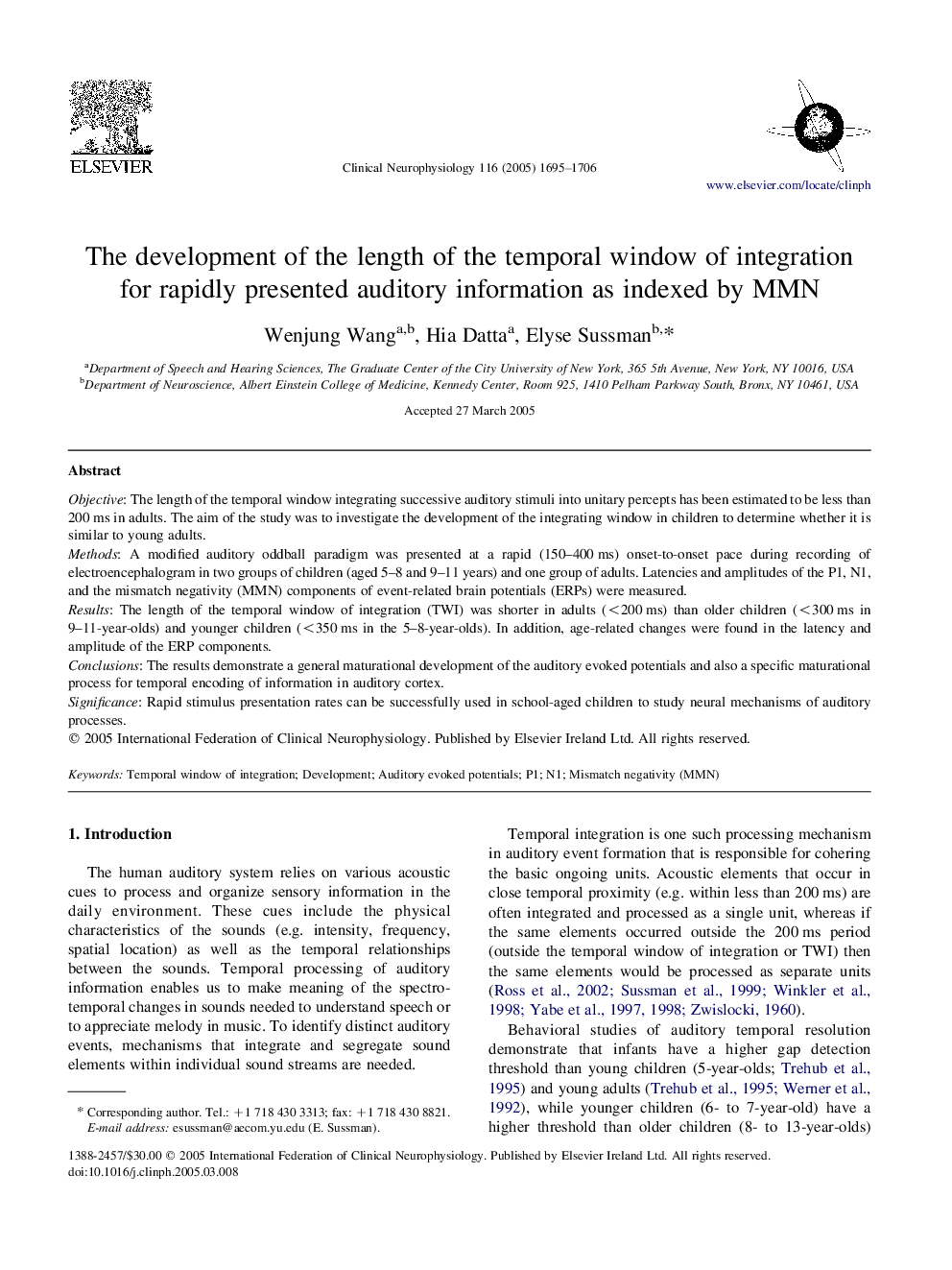 The development of the length of the temporal window of integration for rapidly presented auditory information as indexed by MMN