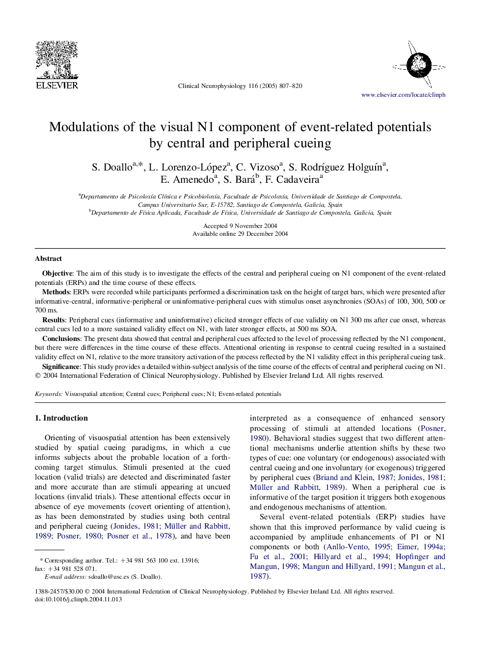 Modulations of the visual N1 component of event-related potentials by central and peripheral cueing