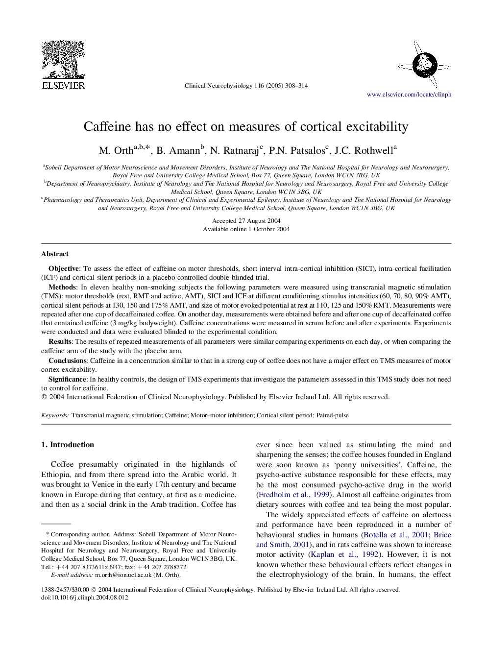 Caffeine has no effect on measures of cortical excitability