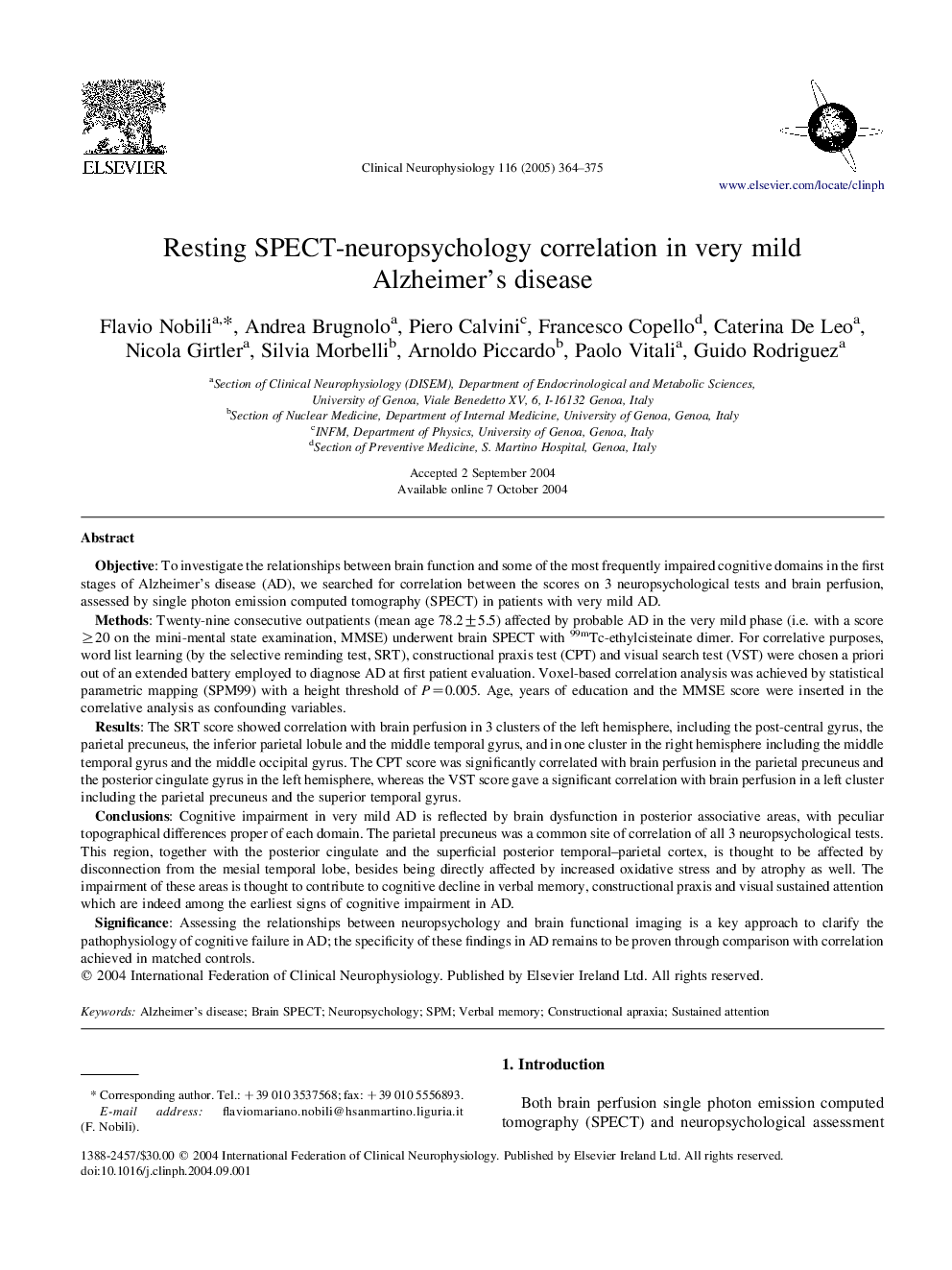 Resting SPECT-neuropsychology correlation in very mild Alzheimer's disease