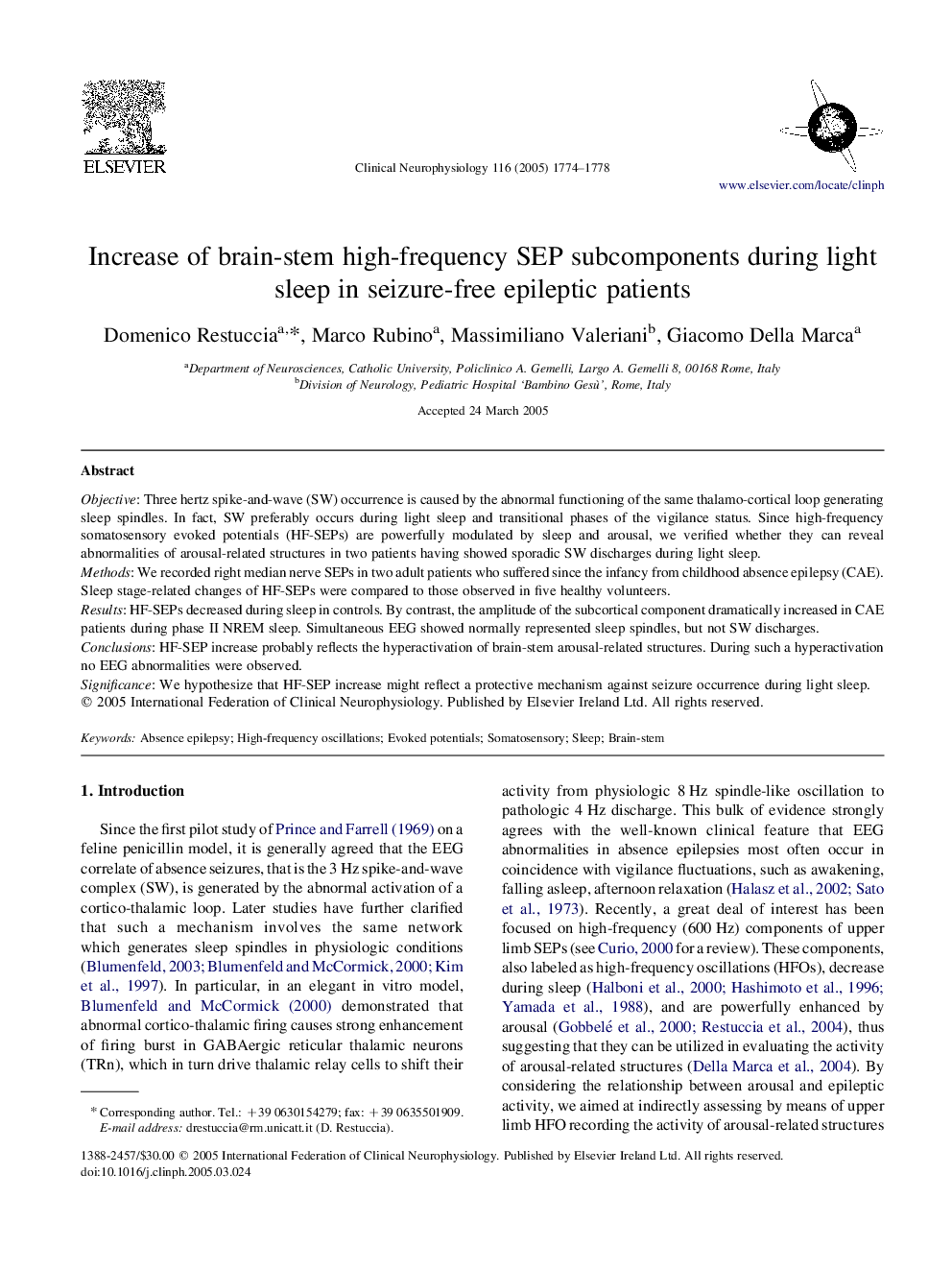 Increase of brain-stem high-frequency SEP subcomponents during light sleep in seizure-free epileptic patients