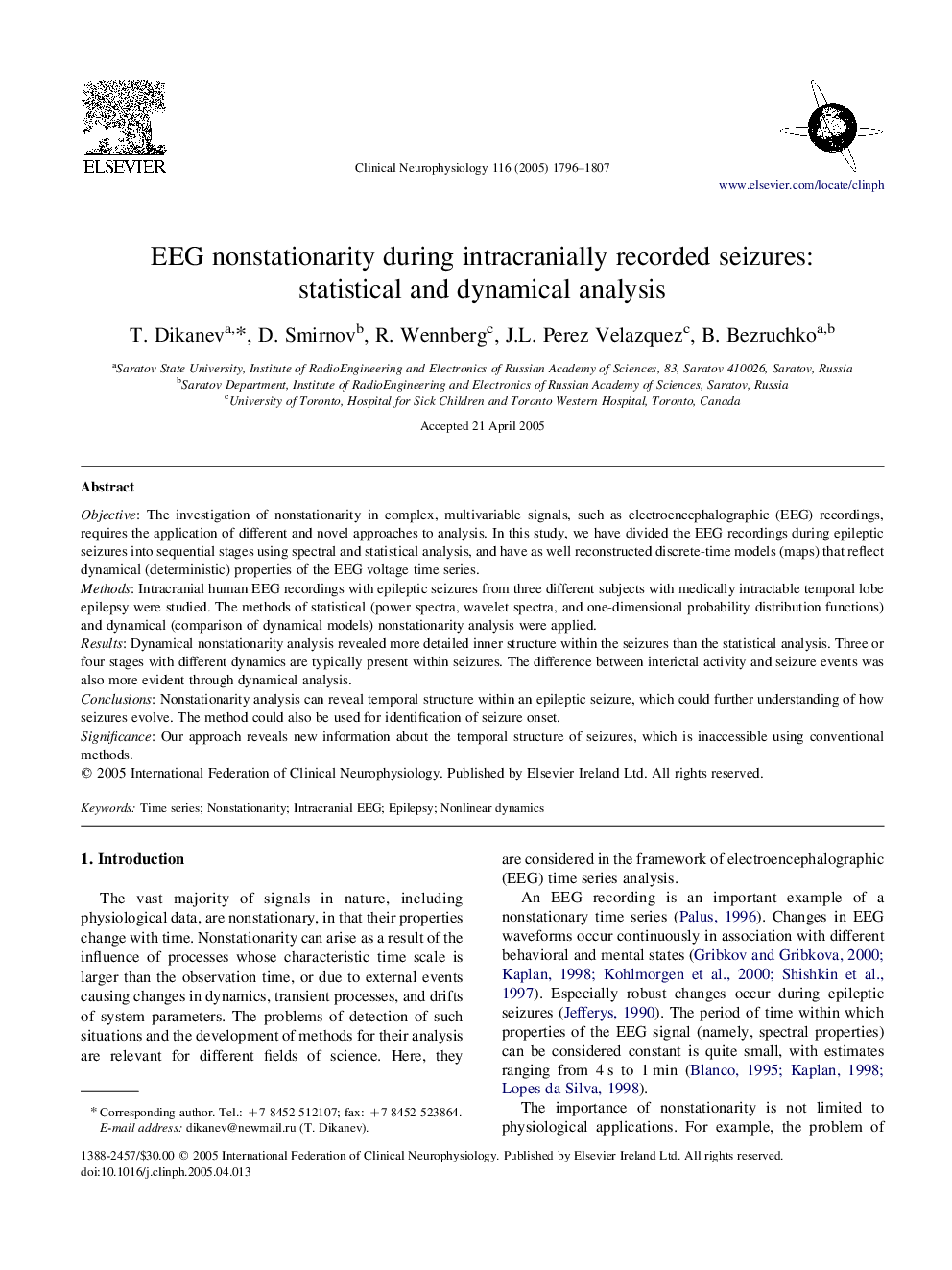 EEG nonstationarity during intracranially recorded seizures: statistical and dynamical analysis