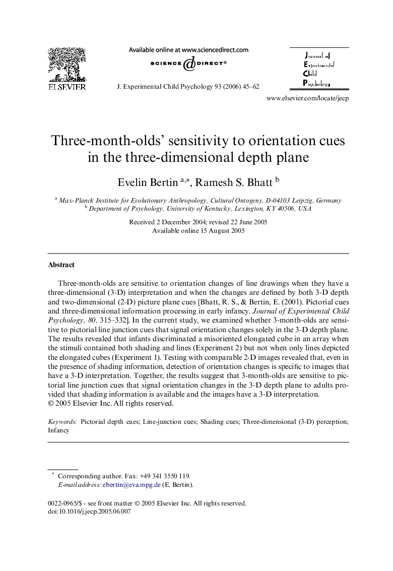 Three-month-olds’ sensitivity to orientation cues in the three-dimensional depth plane