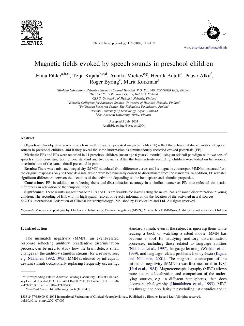 Magnetic fields evoked by speech sounds in preschool children