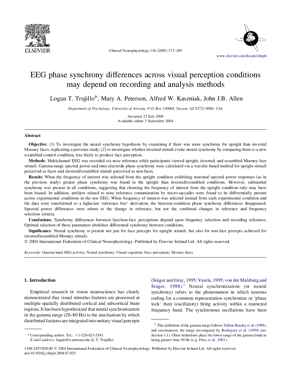 EEG phase synchrony differences across visual perception conditions may depend on recording and analysis methods