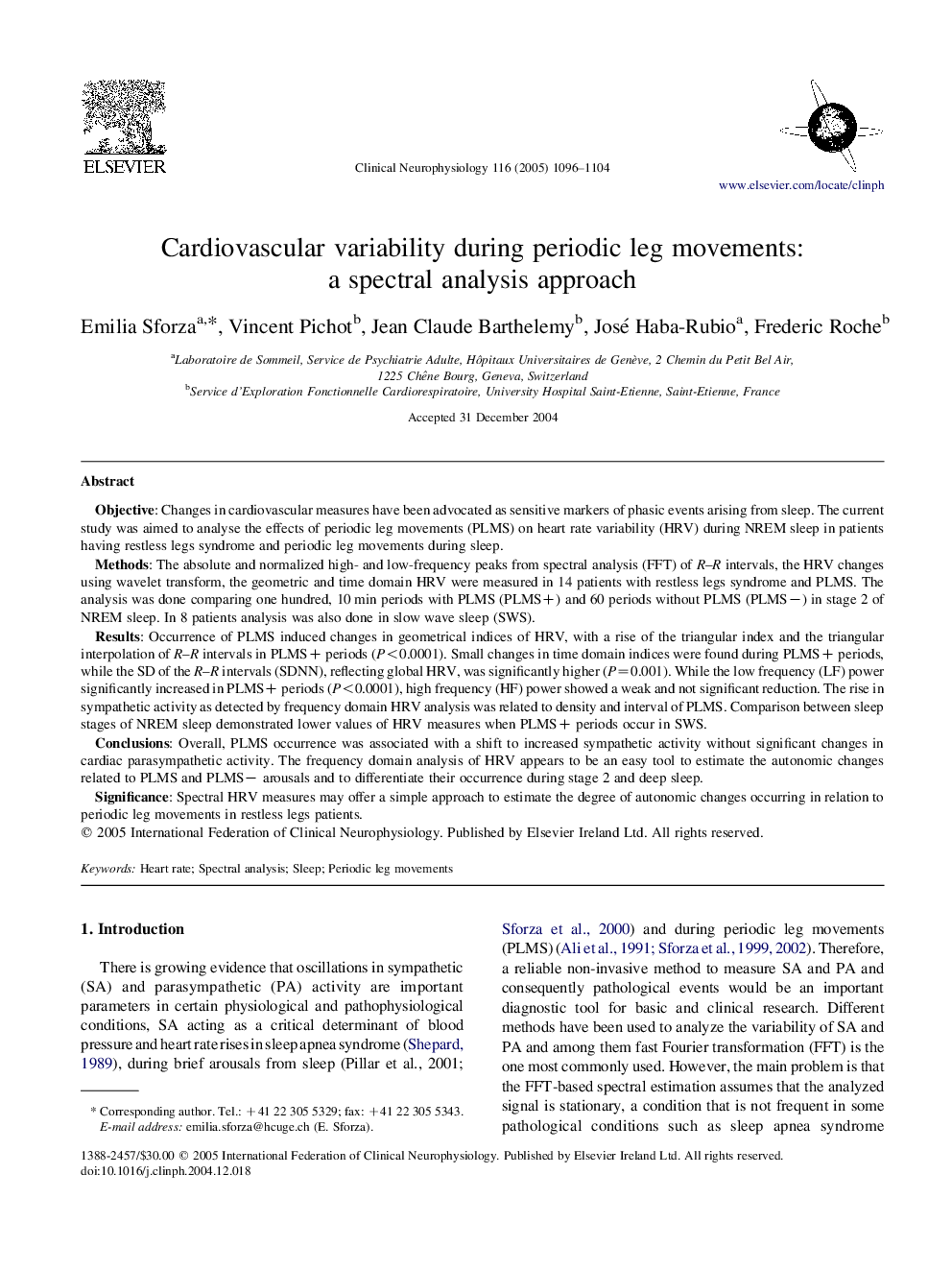 Cardiovascular variability during periodic leg movements: a spectral analysis approach