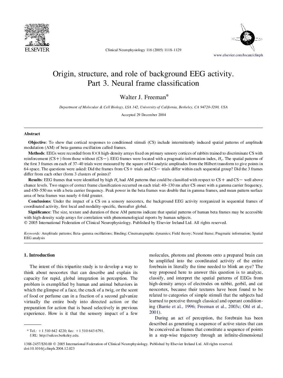 Origin, structure, and role of background EEG activity. Part 3. Neural frame classification