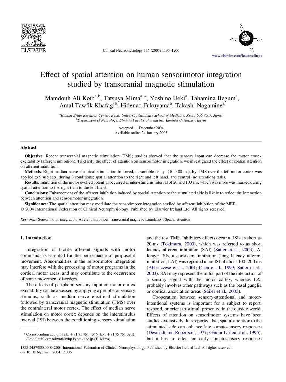 Effect of spatial attention on human sensorimotor integration studied by transcranial magnetic stimulation