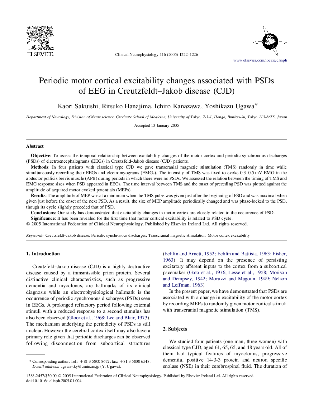 Periodic motor cortical excitability changes associated with PSDs of EEG in Creutzfeldt-Jakob disease (CJD)