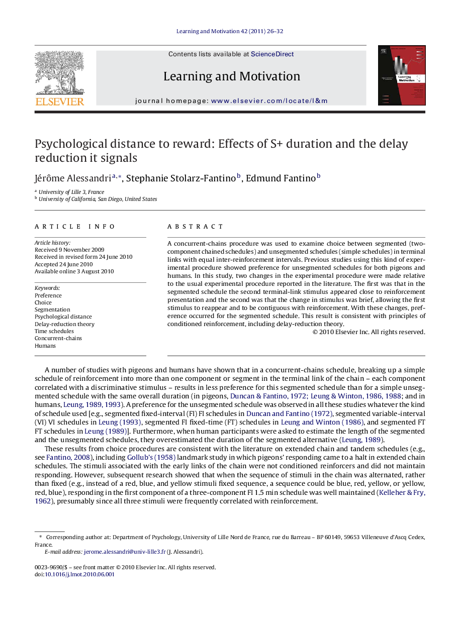 Psychological distance to reward: Effects of S+ duration and the delay reduction it signals