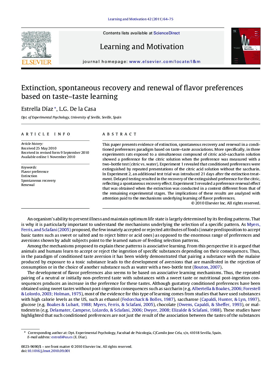 Extinction, spontaneous recovery and renewal of flavor preferences based on taste–taste learning