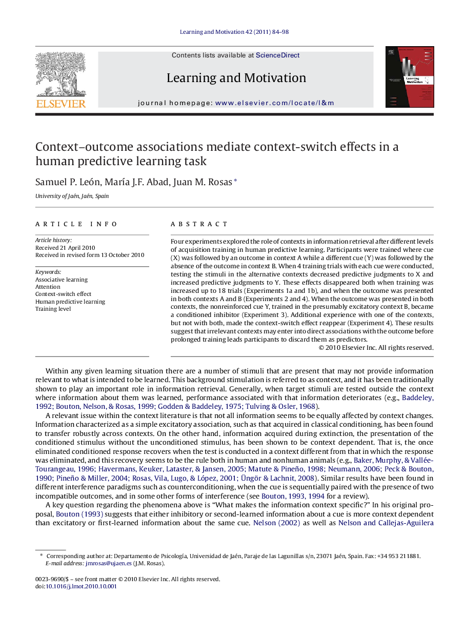 Context–outcome associations mediate context-switch effects in a human predictive learning task