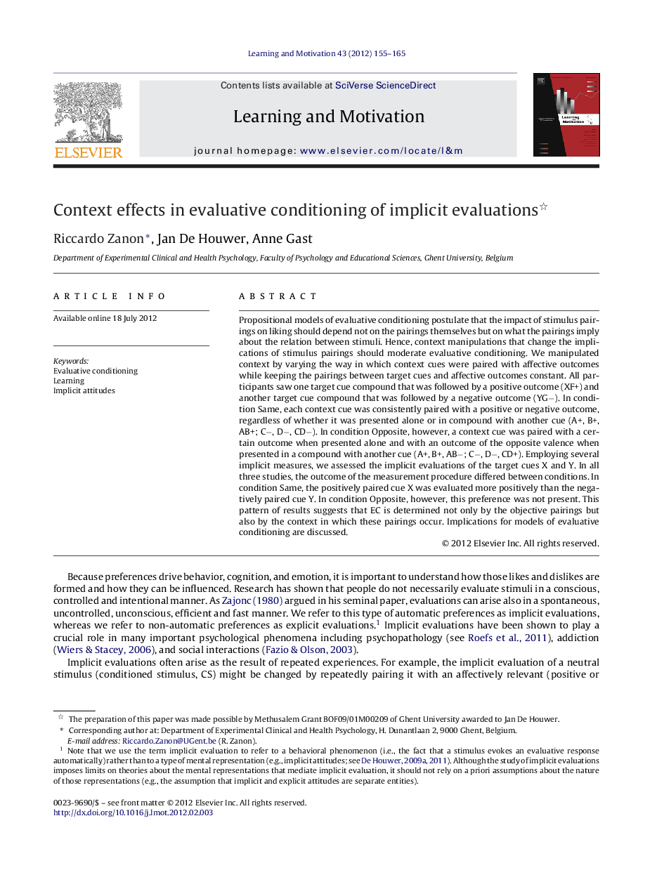 Context effects in evaluative conditioning of implicit evaluations 