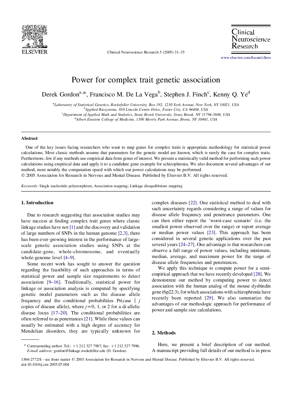 Power for complex trait genetic association