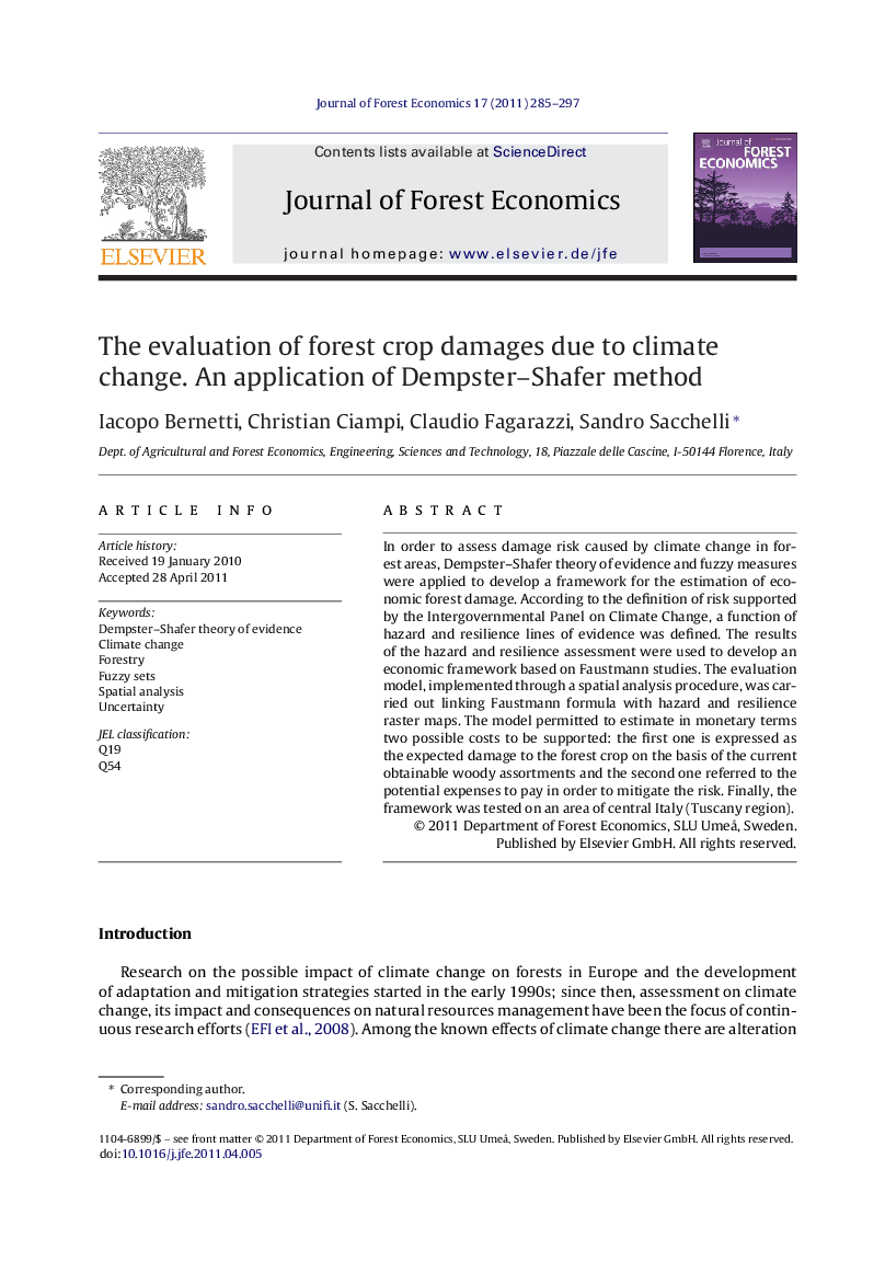 The evaluation of forest crop damages due to climate change. An application of Dempster–Shafer method