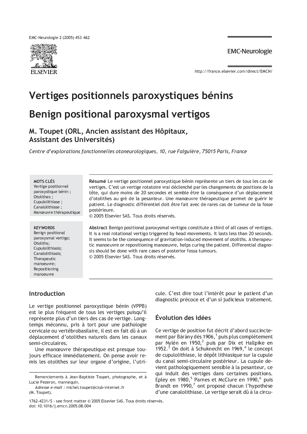 Vertiges positionnels paroxystiques bénins