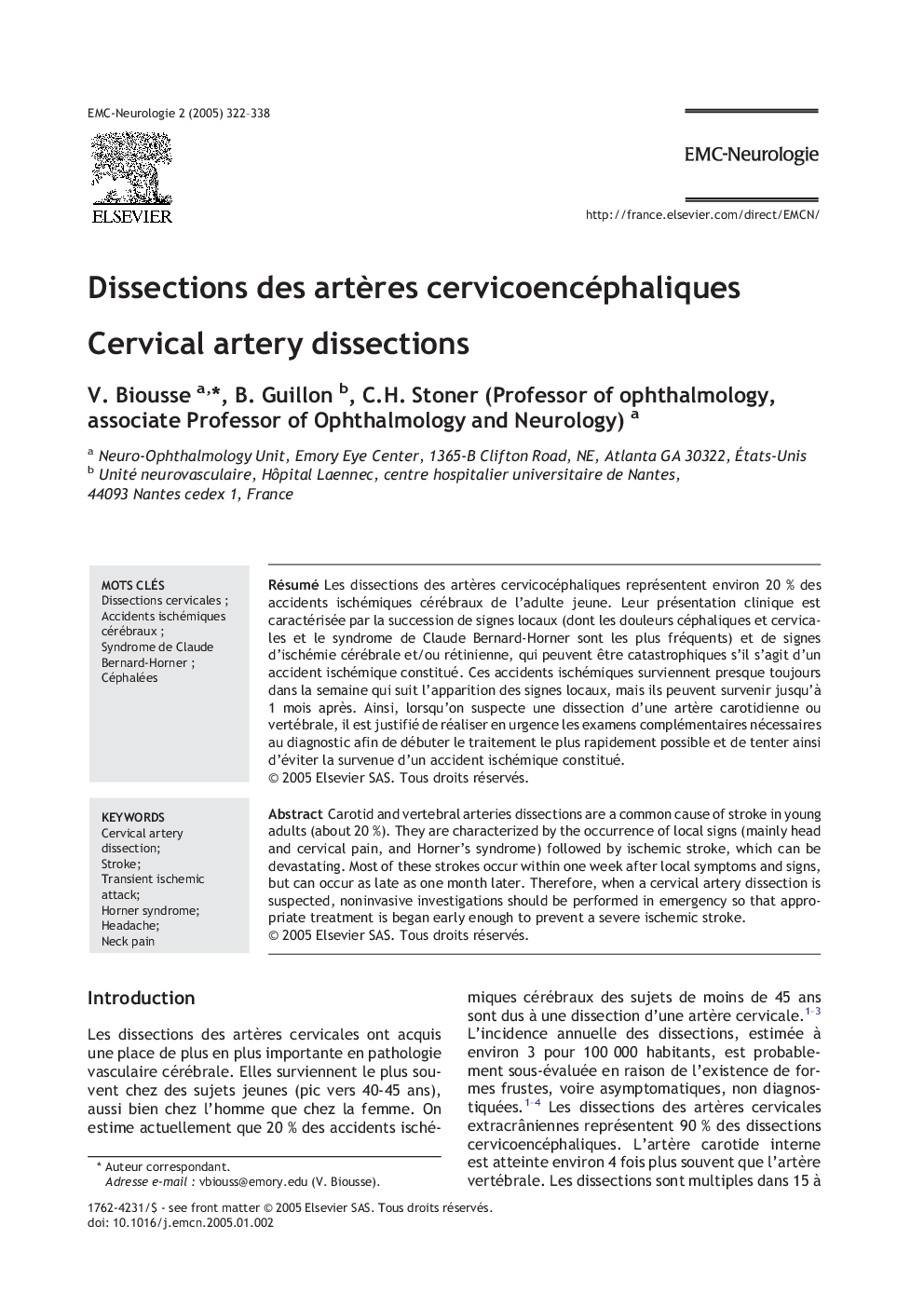 Dissections des artÃ¨res cervicoencéphaliques