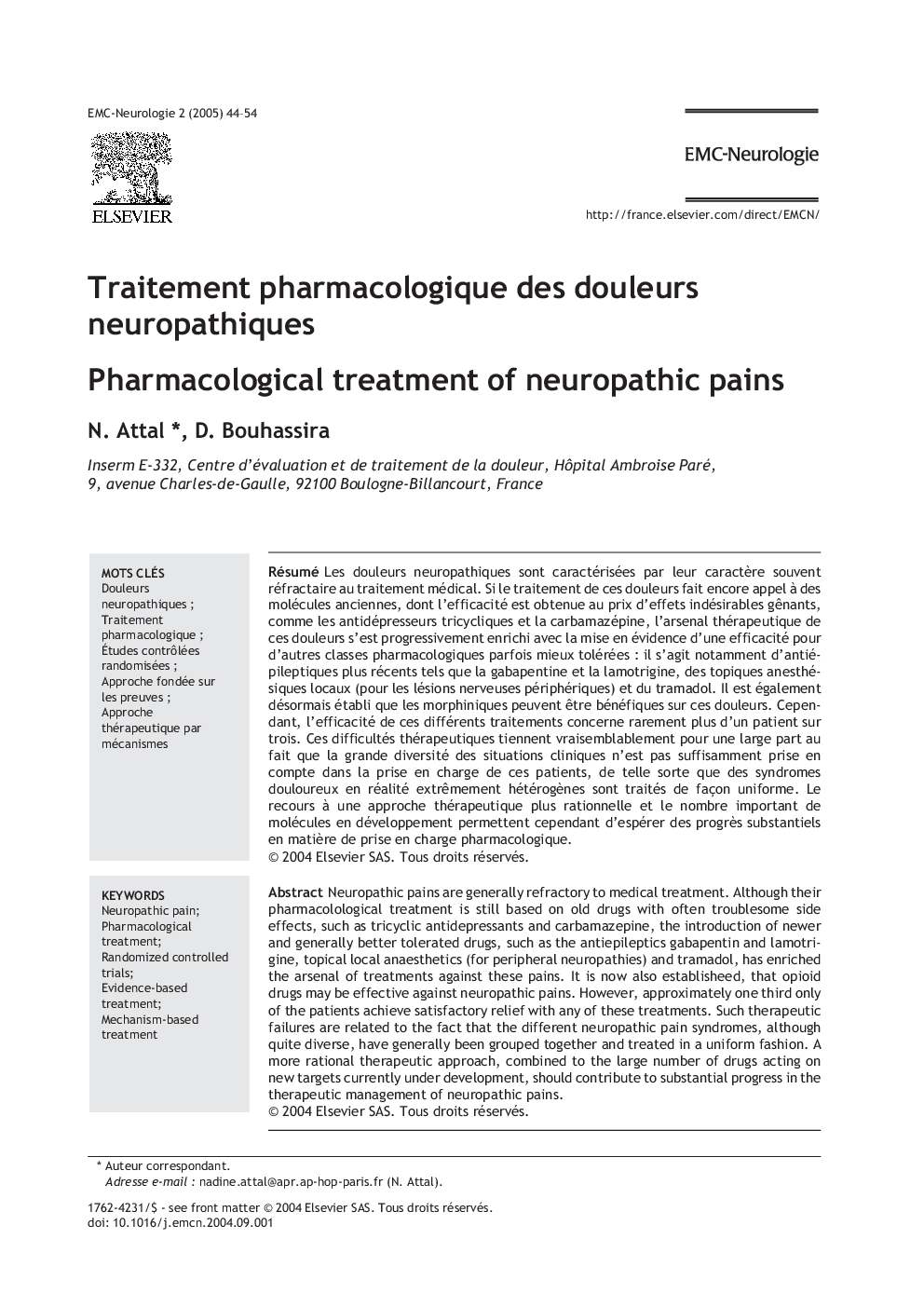 Traitement pharmacologique des douleurs neuropathiques