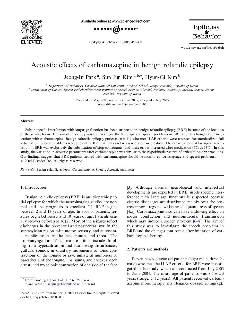 Acoustic effects of carbamazepine in benign rolandic epilepsy