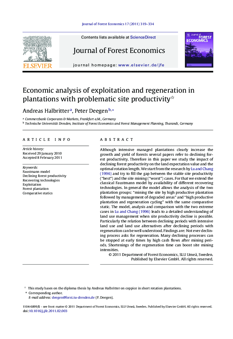 Economic analysis of exploitation and regeneration in plantations with problematic site productivity 