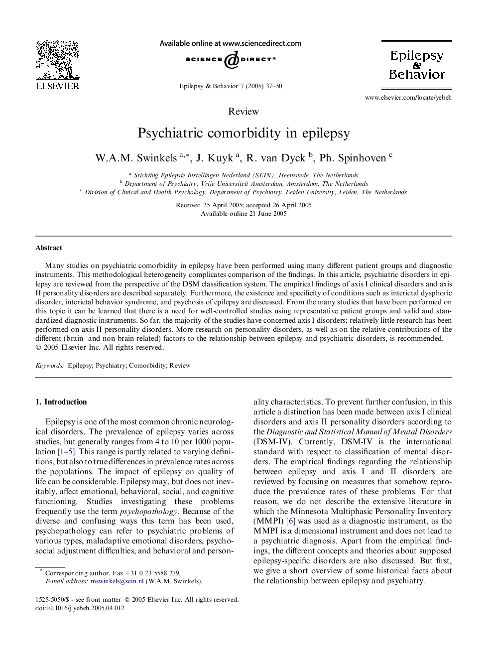 Psychiatric comorbidity in epilepsy