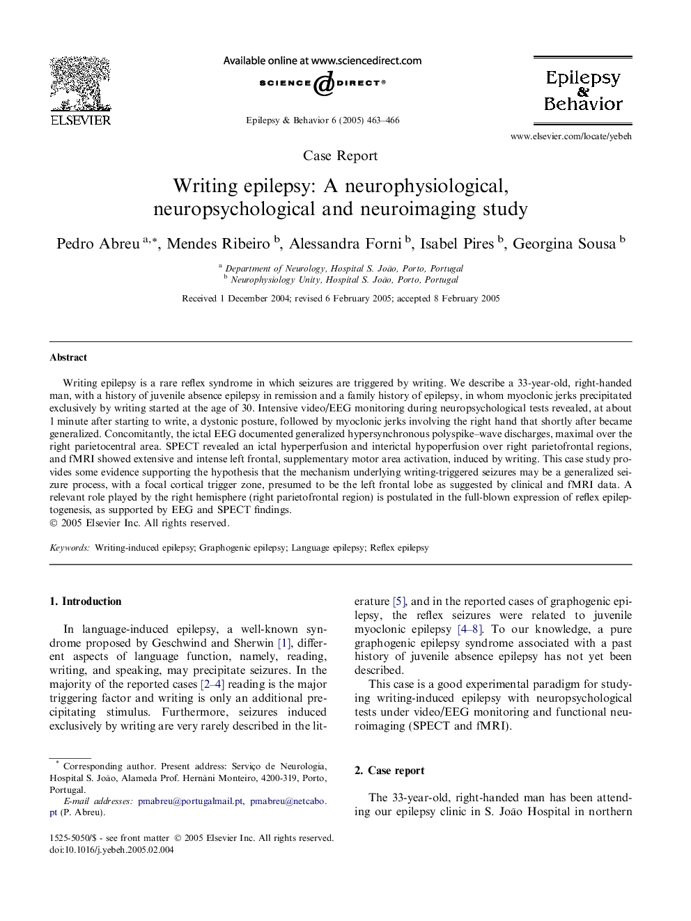 Writing epilepsy: A neurophysiological, neuropsychological and neuroimaging study