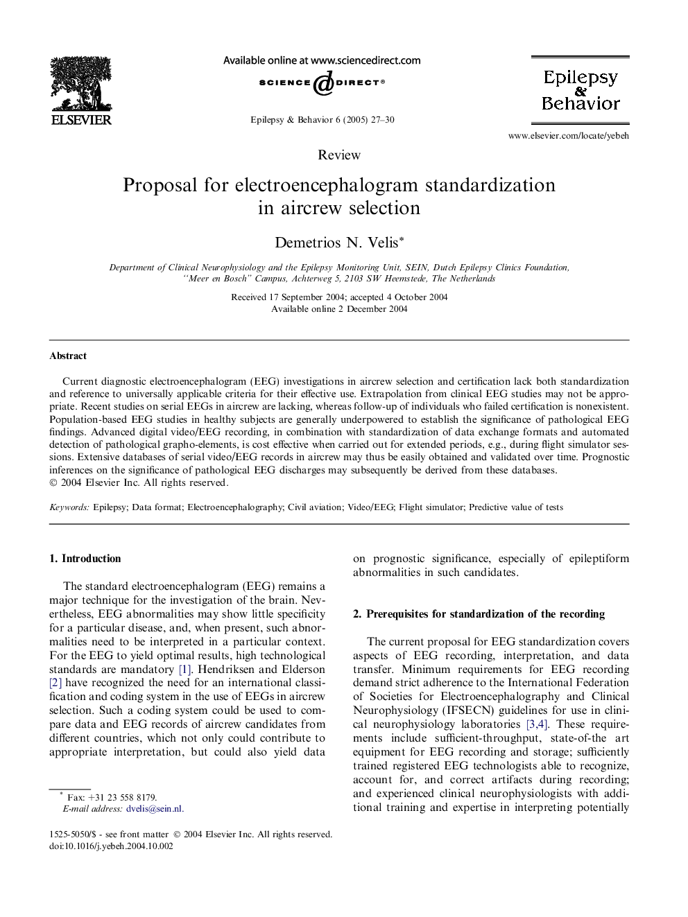 Proposal for electroencephalogram standardization in aircrew selection