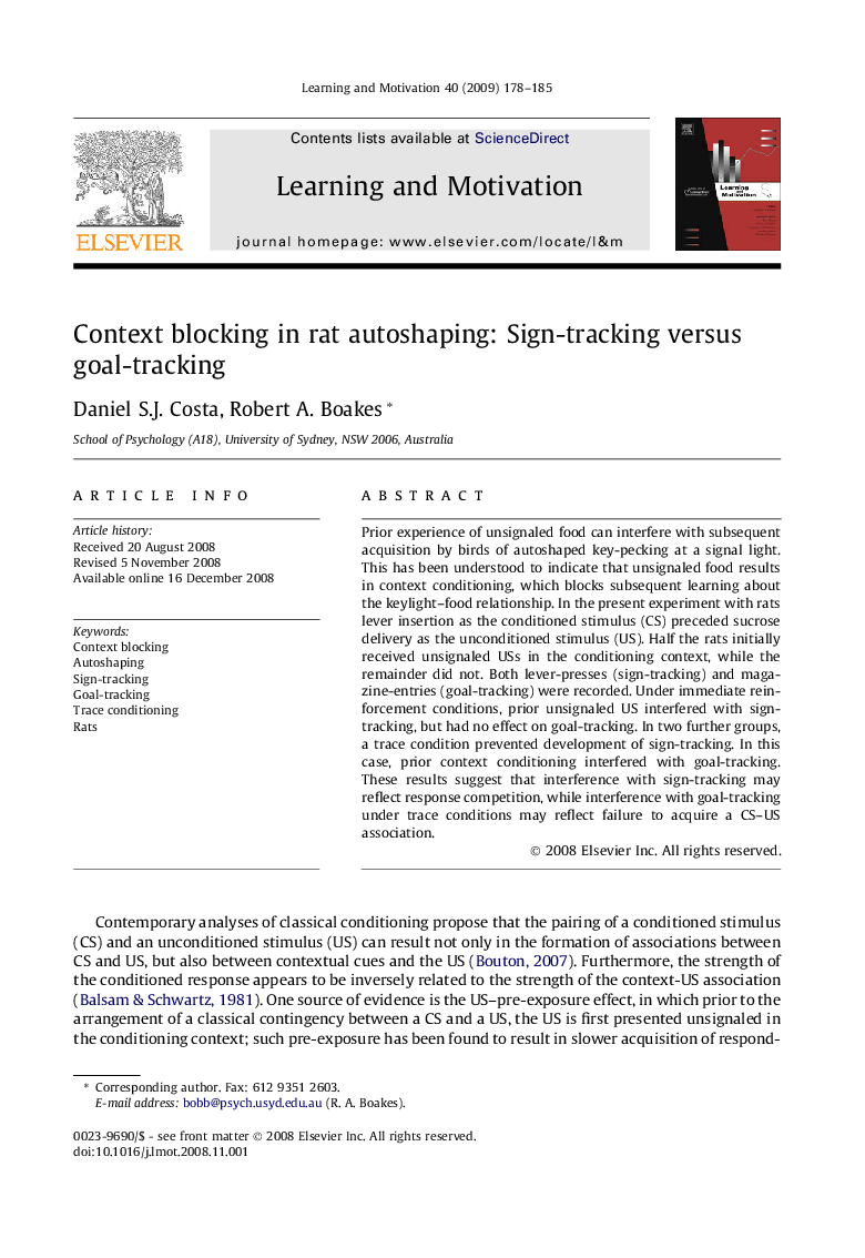 Context blocking in rat autoshaping: Sign-tracking versus goal-tracking