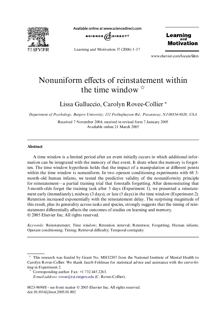 Nonuniform effects of reinstatement within the time window 