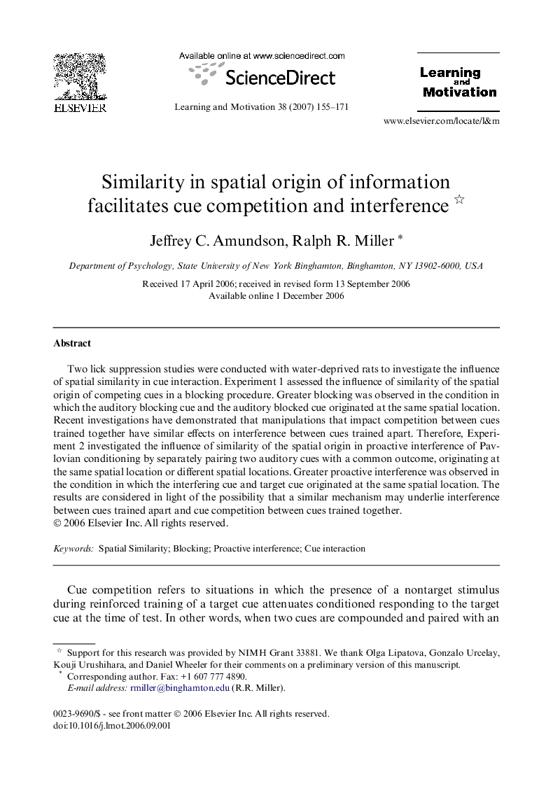Similarity in spatial origin of information facilitates cue competition and interference 