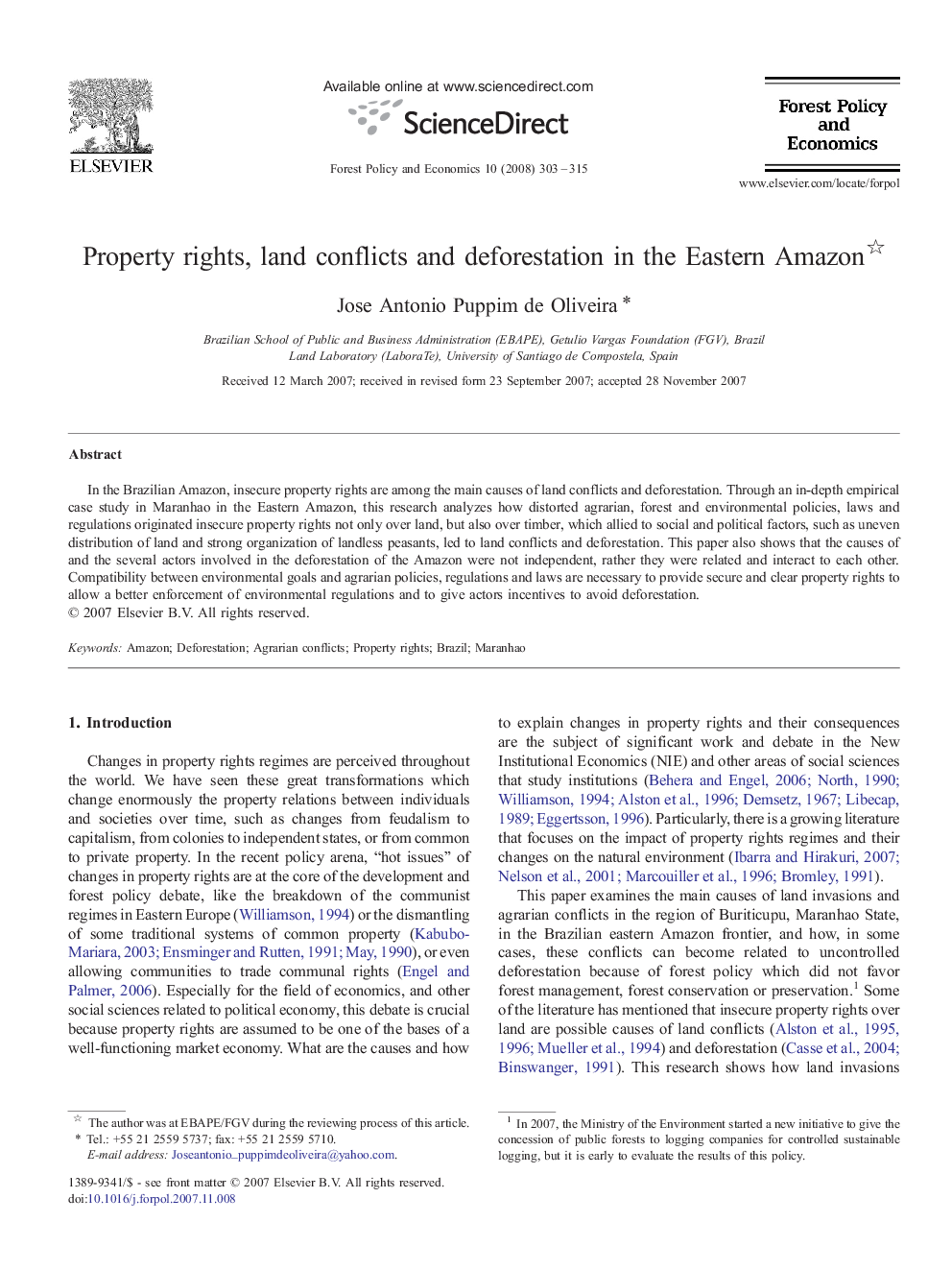 Property rights, land conflicts and deforestation in the Eastern Amazon 