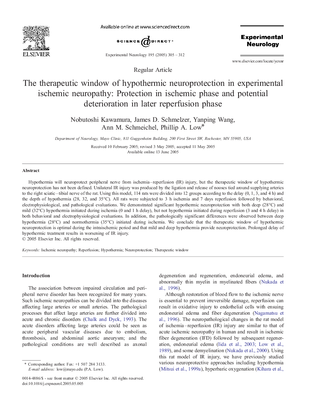 The therapeutic window of hypothermic neuroprotection in experimental ischemic neuropathy: Protection in ischemic phase and potential deterioration in later reperfusion phase