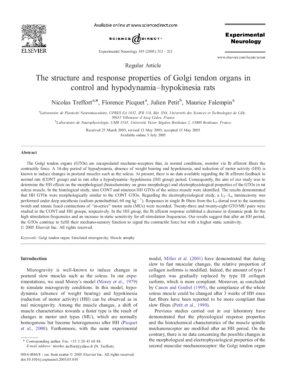 The structure and response properties of Golgi tendon organs in control and hypodynamia-hypokinesia rats