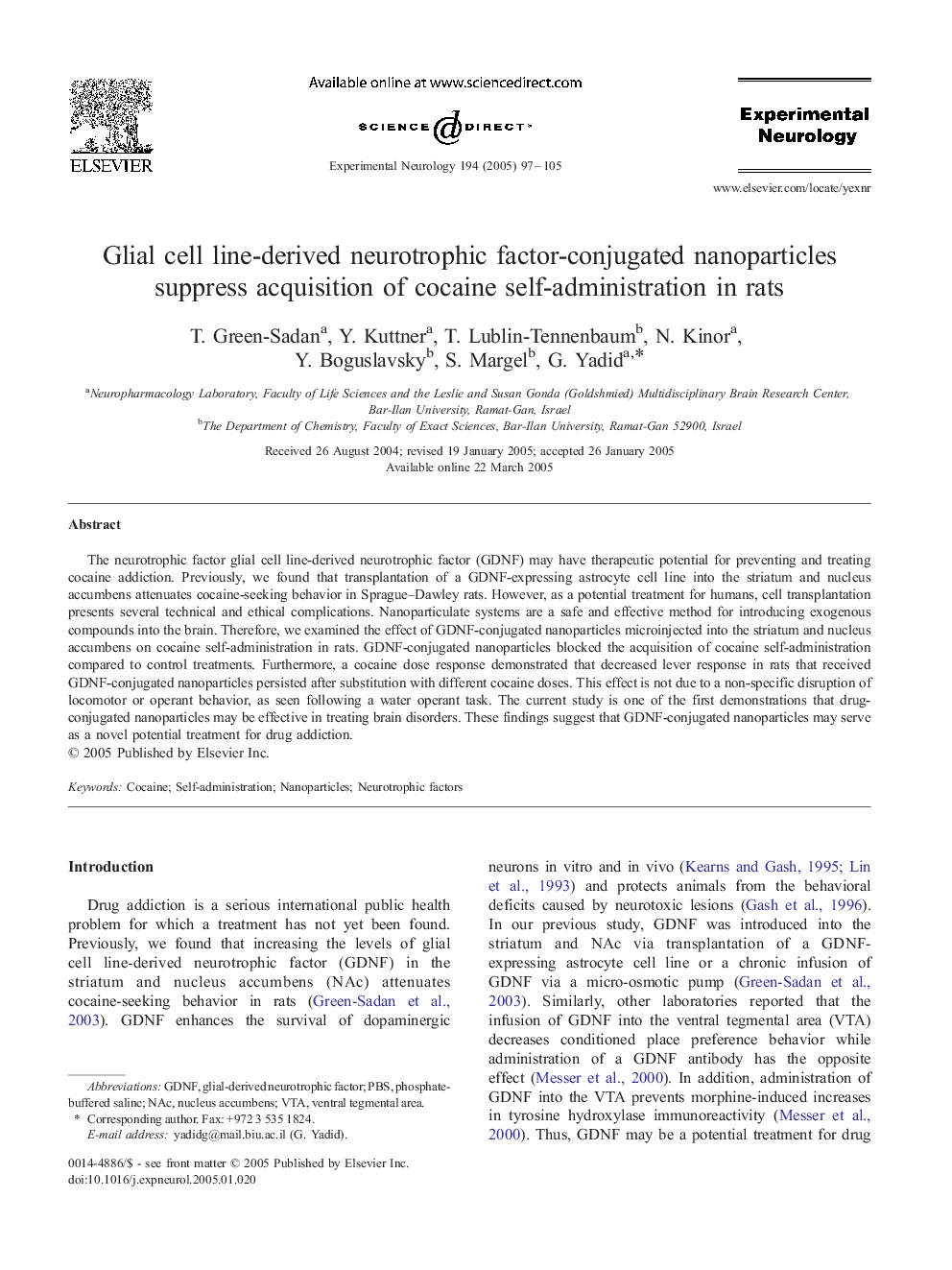 Glial cell line-derived neurotrophic factor-conjugated nanoparticles suppress acquisition of cocaine self-administration in rats