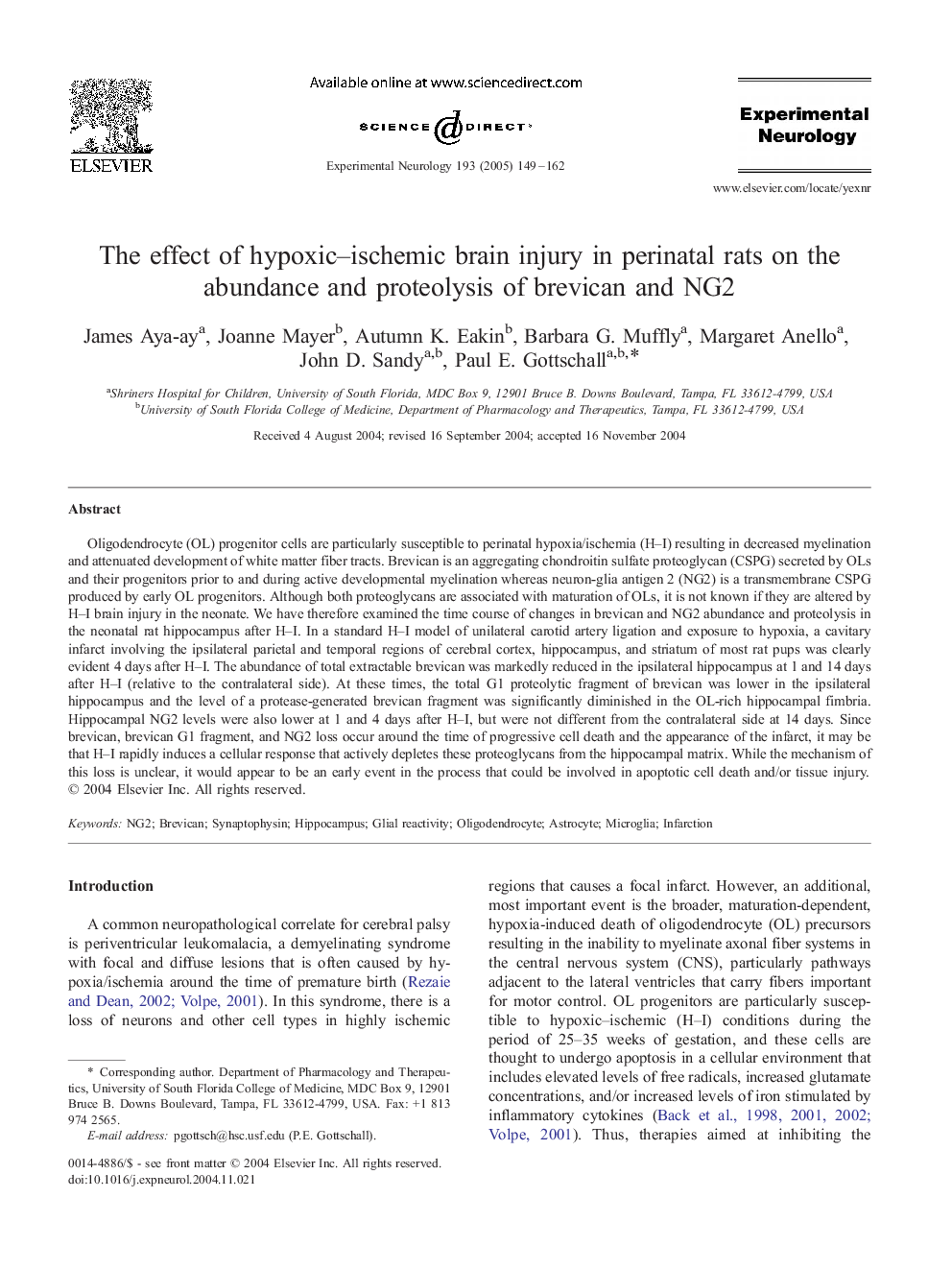 The effect of hypoxic-ischemic brain injury in perinatal rats on the abundance and proteolysis of brevican and NG2