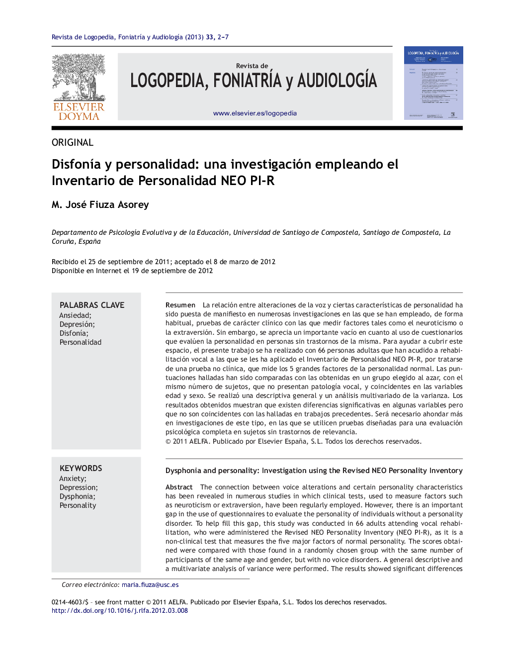 DisfonÃ­a y personalidad: una investigación empleando el Inventario de Personalidad NEO PI-R