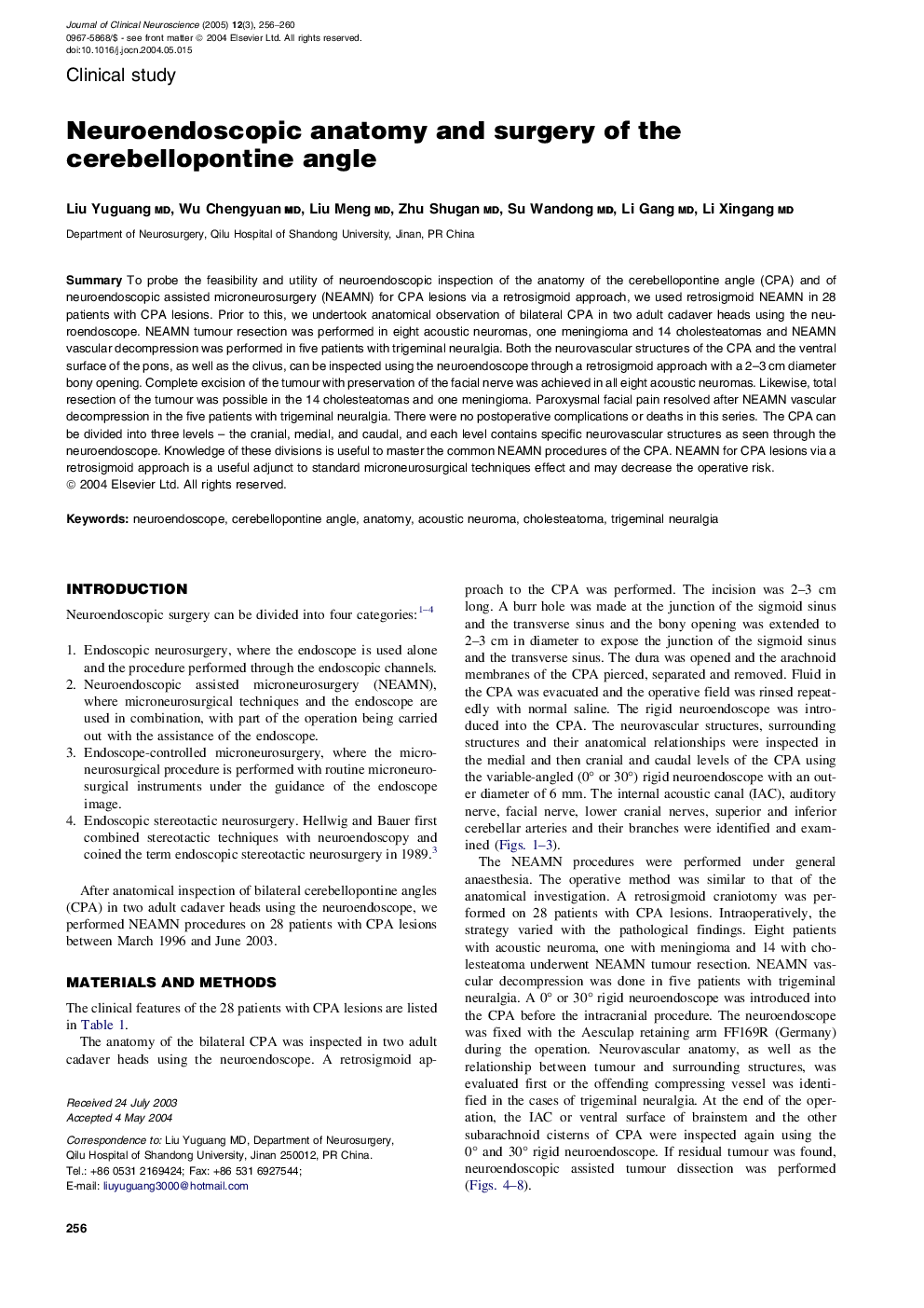 Neuroendoscopic anatomy and surgery of the cerebellopontine angle