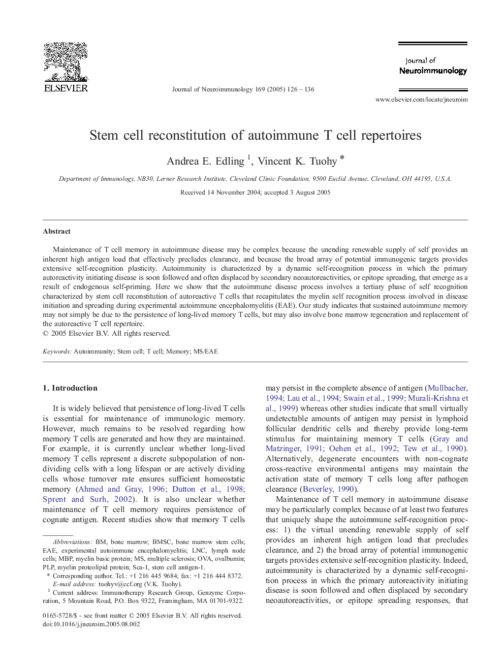 Stem cell reconstitution of autoimmune T cell repertoires