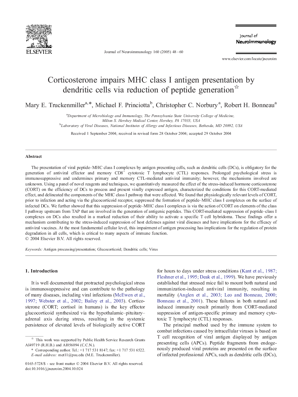 Corticosterone impairs MHC class I antigen presentation by dendritic cells via reduction of peptide generation