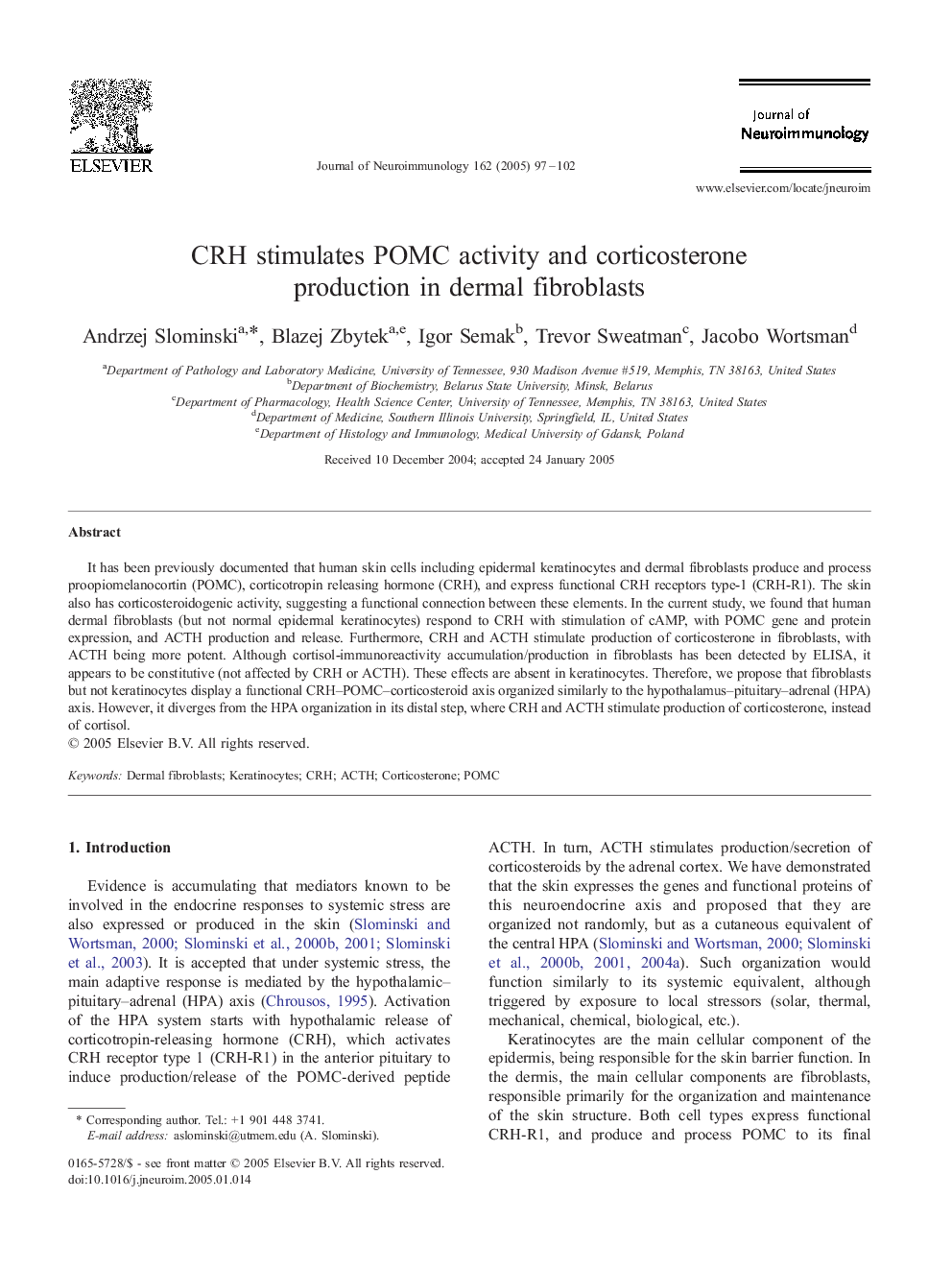 CRH stimulates POMC activity and corticosterone production in dermal fibroblasts